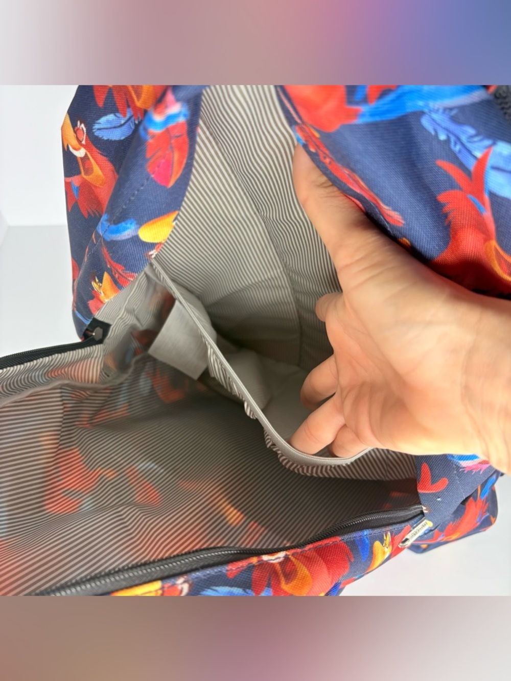 Loungefly Disney Aladdin Iago Bird Character All Over Print Backpack Blue Red - Picture 10 of 12